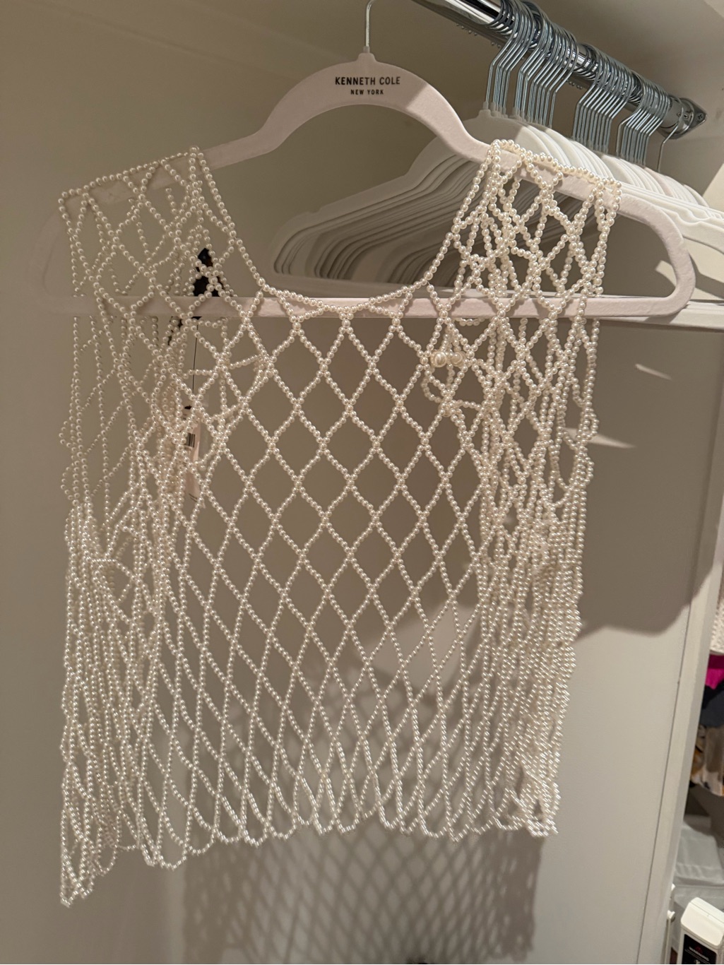 Anthropologie Ivory Beaded Net Tank Top